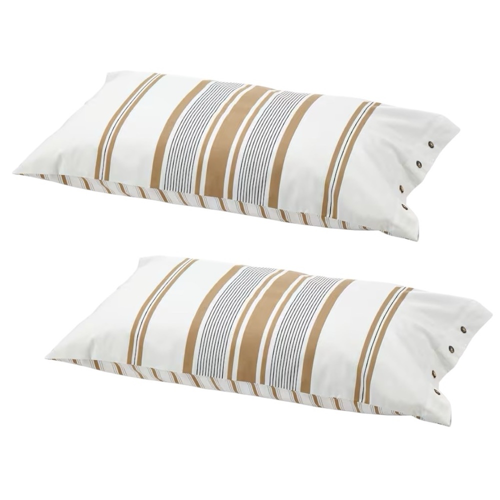 IKEA LAPPDUNÖRT Pillowcase, white/brown/stripe, Queen (2-PACK)